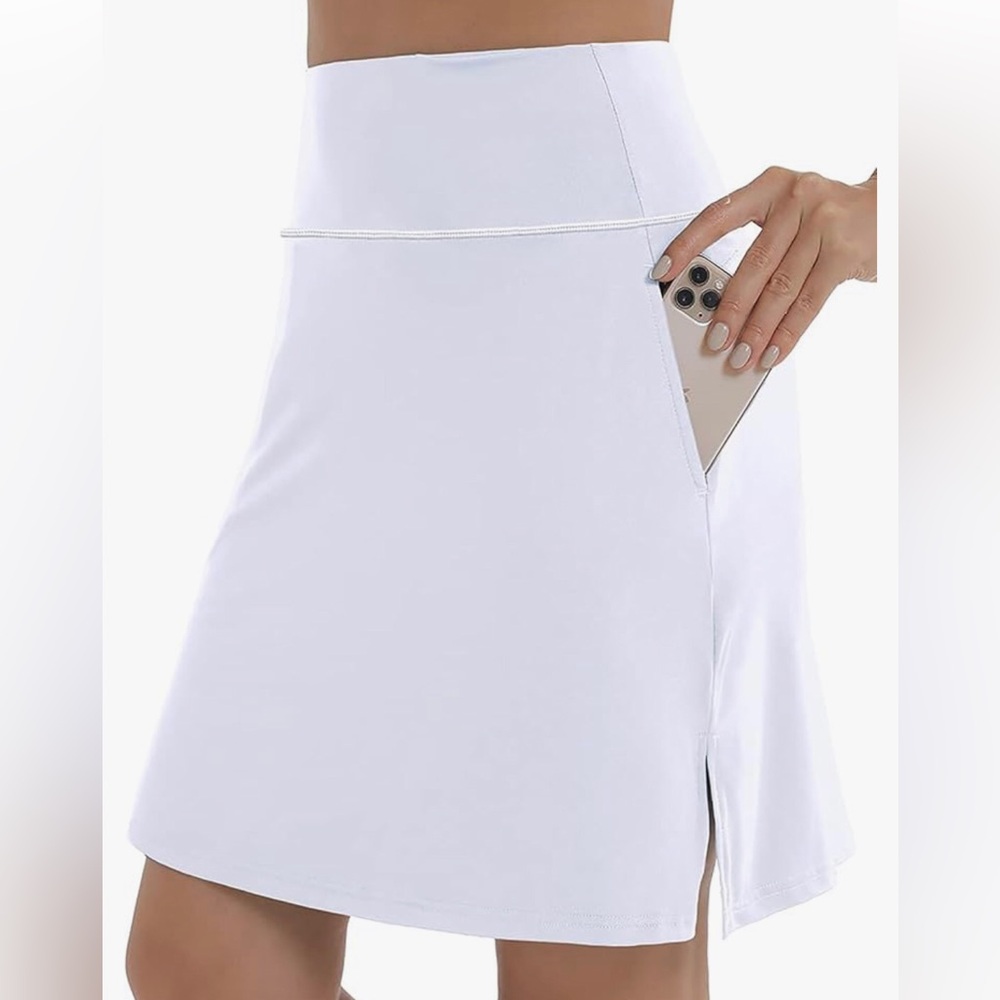 XIEERDUO Women's 20" Modest Knee Length Tennis Skirt Golf Skort! Yellowish/ Gold